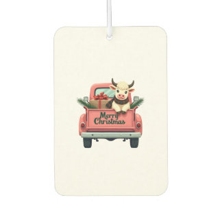 Désodorisant Pour Voiture Vintage Merry Christmas Highland Cow in Pink Farm 