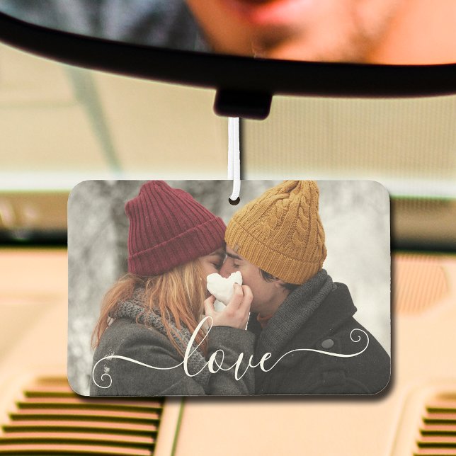 Désodorisant Pour Voiture Voiture photo personnalisée (LOVE overlay on your photo auto air freshener, choose your scent)