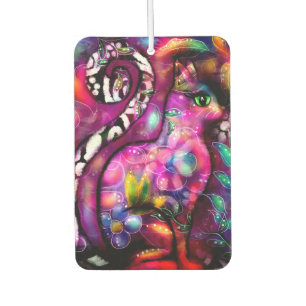 Désodorisant Pour Voiture Whimsical Abstrait Kitty Chat Floral Rouge Vert ro