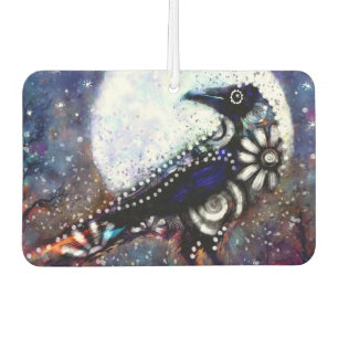 Désodorisant Pour Voiture Whimsical Raven Lune Floral Noir Blanc Bleu