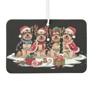 Désodorisant Pour Voiture Yorkie Santa chapeau bois luge de Noël