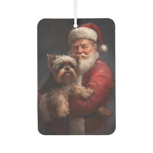 Désodorisant Pour Voiture Yorkshire Terrier Santa Claus Festive Noël (Devant)