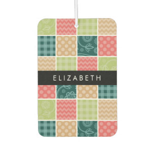 Désodorisant Pour Voiture Zigzag, Chevron, En vichy, Pois, Votre Nom