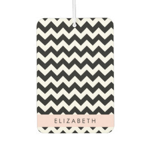 Désodorisant Pour Voiture Zigzag noir et blanc, Motif Chevron, Votre nom