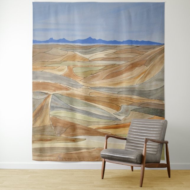 Desolate Regions Watercolor Line Art Print Tapestry (In Situ)