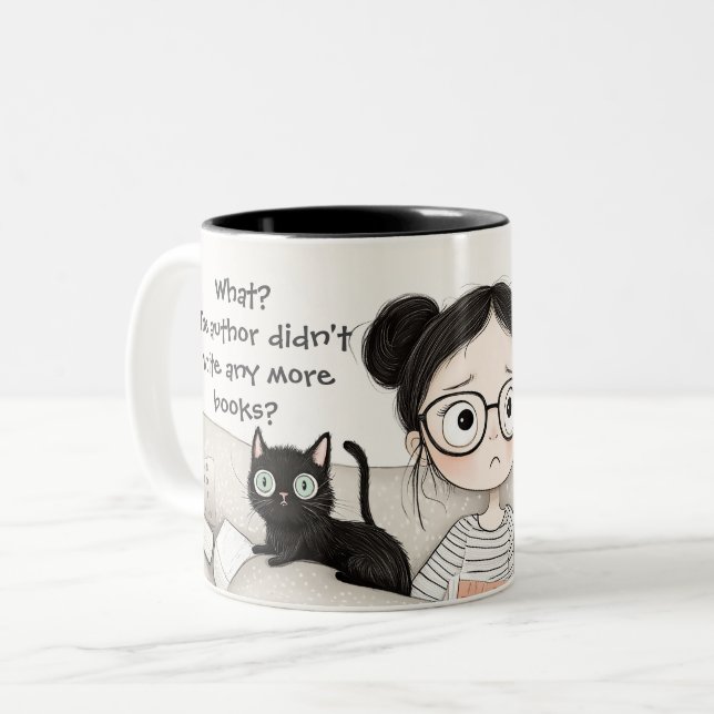 Despair of a Cat Loving Reader Two-Tone Coffee Mug (Front Left)