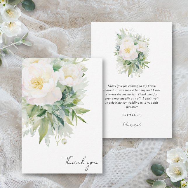 Despedida de Soltera Spanish Bridal Shower Thank You Card (This elegant bridal shower thank you card features a neutral white floral color palette)
