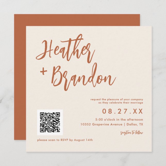 Dessert Boho QR Code Mariage Carré Invitation (Devant / Derrière)