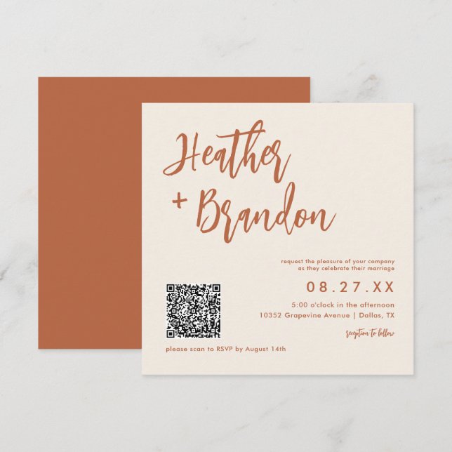 Dessert Boho QR Code Wedding Square Invitation (Front/Back)