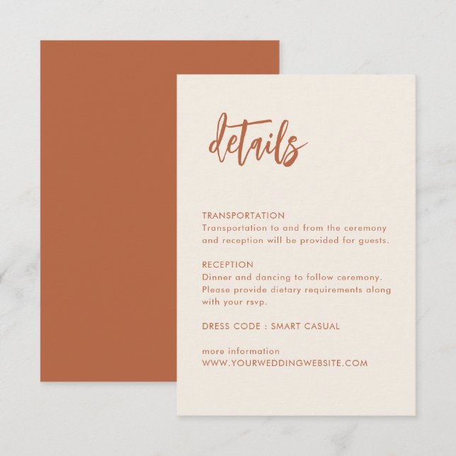 Dessert Boho Rust Détails Mariage Carte de boîtier (Devant / Derrière)