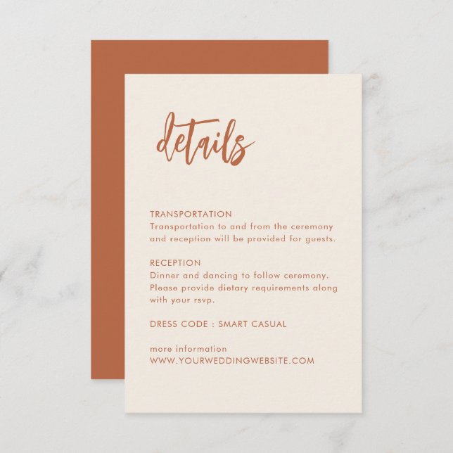 Dessert Boho Rust Wedding Details Enclosure Card (Front/Back)