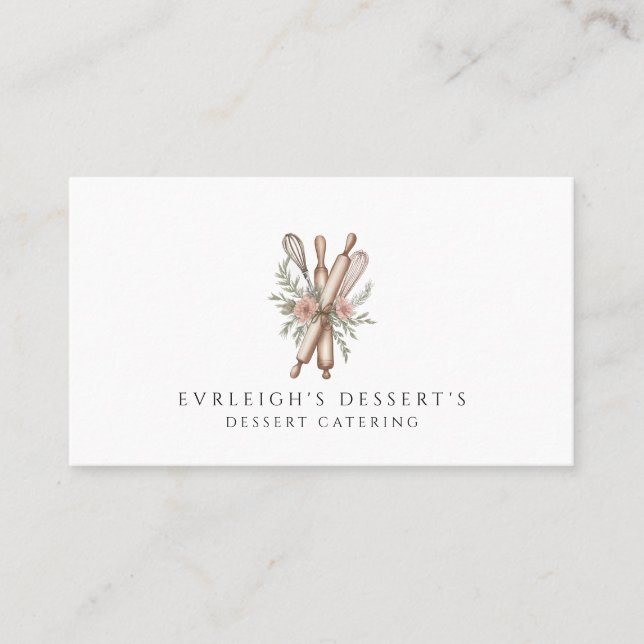 Dessert Caterer Watercolor Baker's Utensils Business Card (Front)