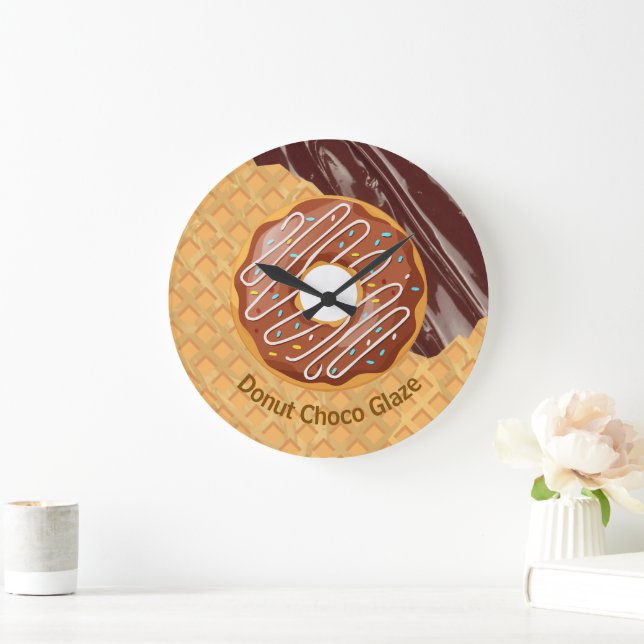 Dessert,Doughnut Choco Glaze, Chocolate Melted Large Clock (Home)