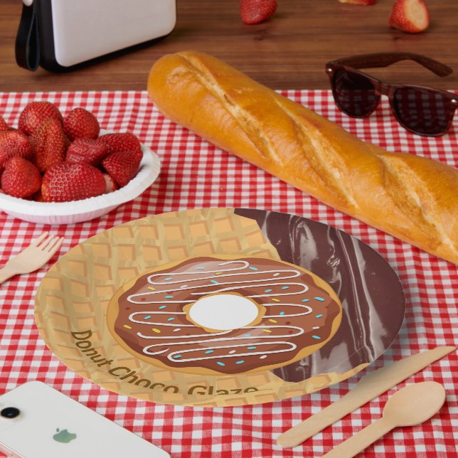 Dessert,Doughnut Choco Glaze, Chocolate Melted  Paper Plate (Picnic)