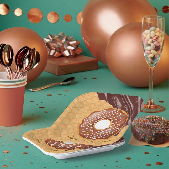 Dessert,Doughnut Choco Glaze, Chocolate Melted  Paper Plate (Multi)