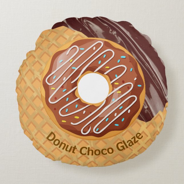 Dessert,Doughnut Choco Glaze, Chocolate Melted Round Pillow (Front)