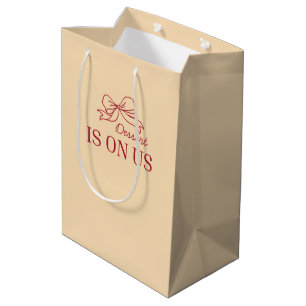Dessert Is On Us   Beige And Red Wedding Seal Medium Gift Bag