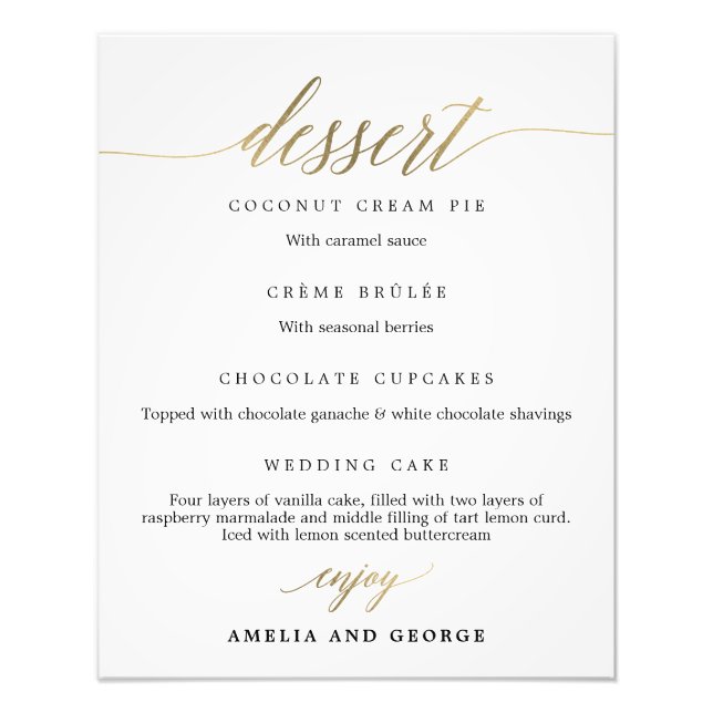 Dessert Menu Choose Your Size Photo Print (Front)