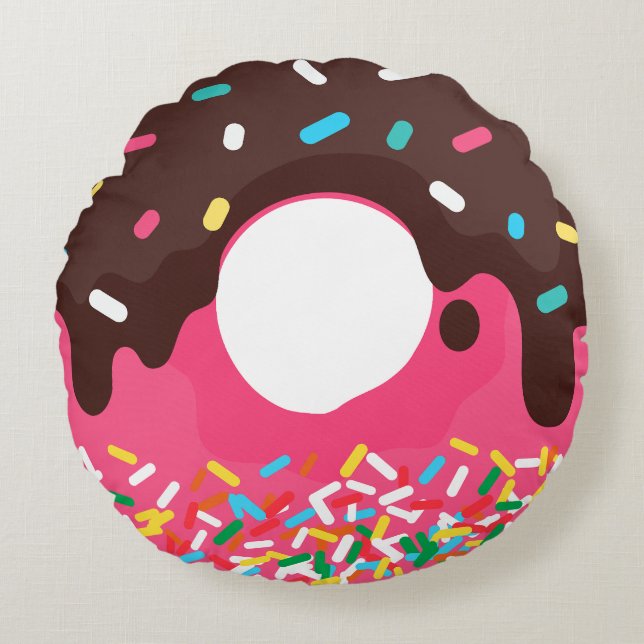 Dessert, Rainbow Sprinkle Doughnut, Doughnut Round Pillow (Front)