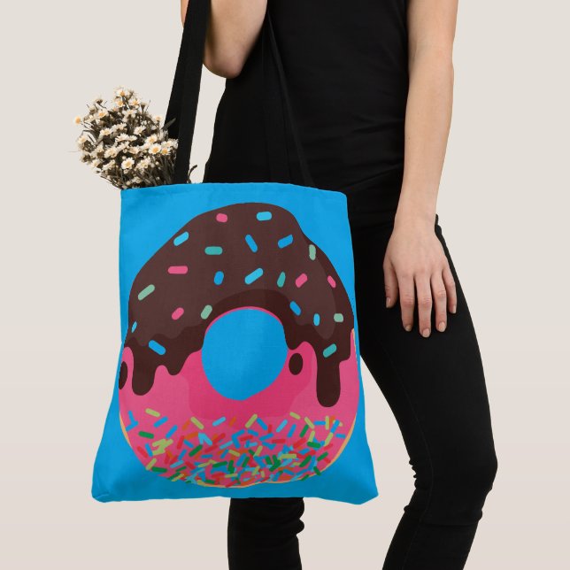 Dessert, Rainbow Sprinkle Doughnut, Doughnut Tote Bag (Close Up)