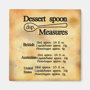 Dessert spoon measures conversion chart baking magnet