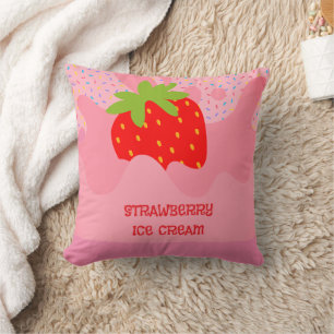 Dessert, Strawberry Ice Cream, Rainbow Sprinkle Throw Pillow