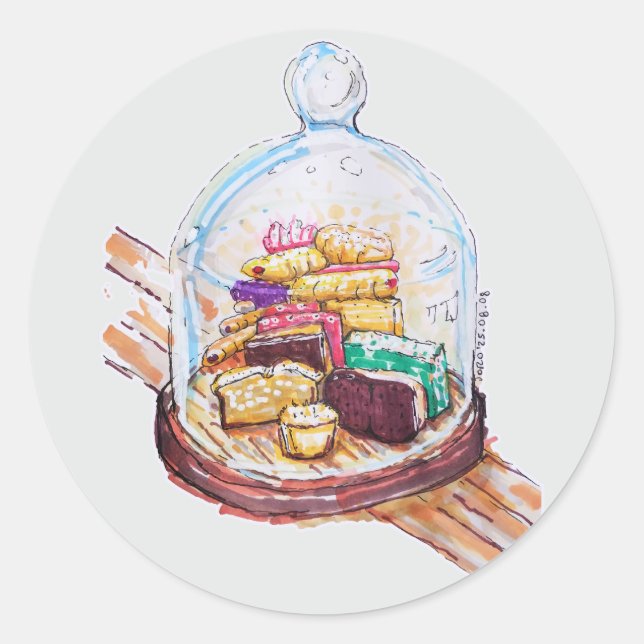 Desserts Under Glass Dome Classic Round Sticker (Front)