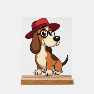Dessin animé vintage Basset Hound au chapeau rouge