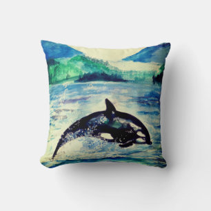 Dessin aquarelle de baleine Coussin décoratif