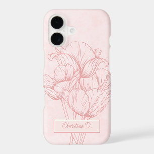 Dessin au trait de tulipes sur fond grunge rose pâ