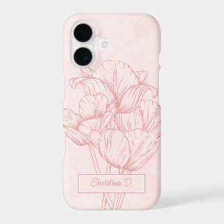 Dessin au trait de tulipes sur fond grunge rose pâ