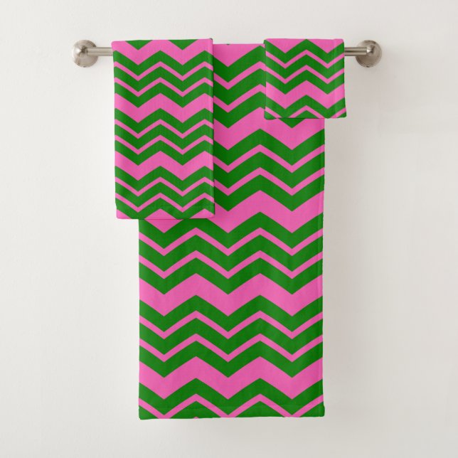 Dessin chevron zigzag vert rose  (En situation)