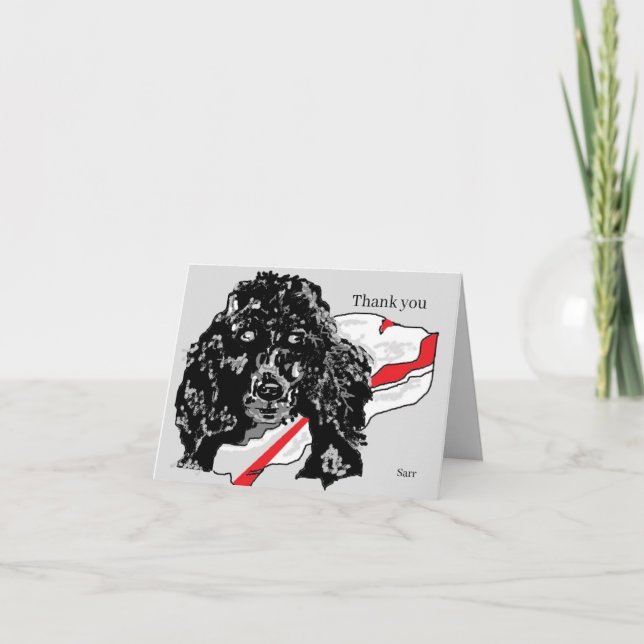 Dessin de Carte de remerciements plié d'un caniche (Devant)