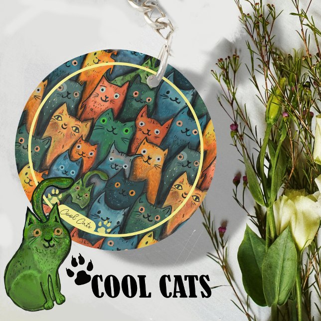 Dessin de chats cool coloré (Cool Cats Cartoon Colorful Keychain)
