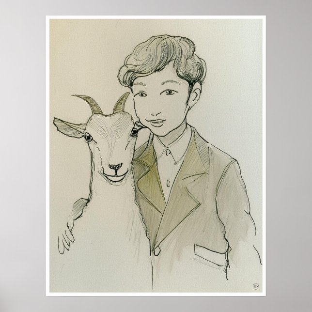 Dessin de chèvre d'animal - Impression d'art (Devant)
