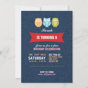 Dessin de Denim Owl Invitation pour enfants
