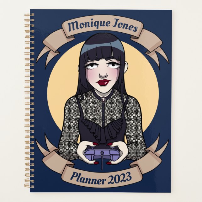 Dessin de fille de gamer mignonne goth Nom année (Devant)