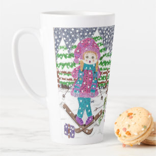 Dessin de la petite fille de ski latte Mug