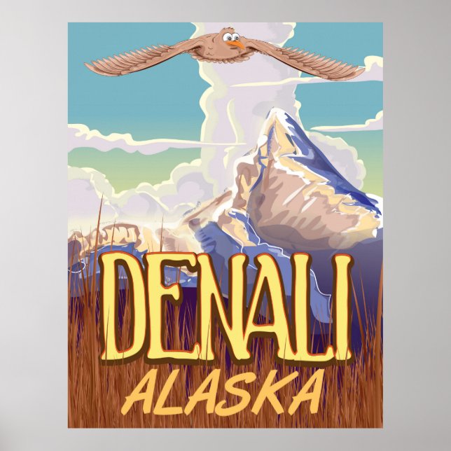 Dessin de l'Alaska de Denali poster de voyage vint (Devant)