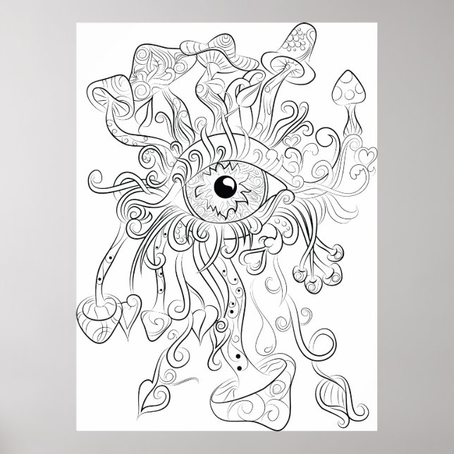 dessin de l'oeil de champignon affiche de couleur  (Devant)
