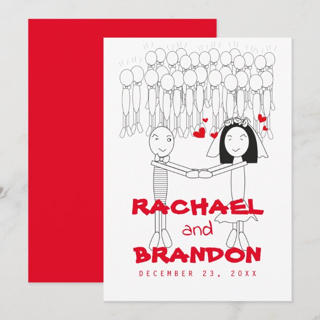 dessin de mariée avec invitations de coeur rouge (Devant / Derrière)