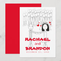 dessin de mariée avec invitations de coeur rouge