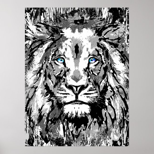 Dessin de portrait de lion gris - Poster de lion i (Devant)