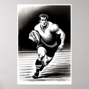 Dessin du joueur de rugby - Impression d'art