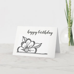 Dessin Fleur - Carte Anniversaire - Blanc à l'inté