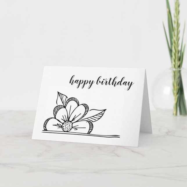 Dessin Fleur - Carte Anniversaire - Blanc à l'inté (Devant)