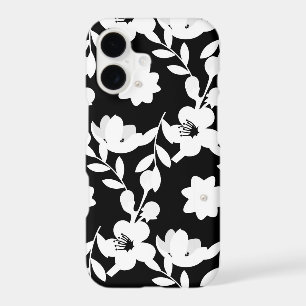 Dessin floral blanc avec perles sur fond noir