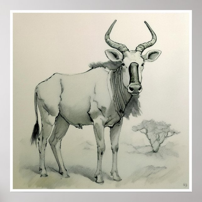 Dessin Gnu - Impression d'art (Devant)
