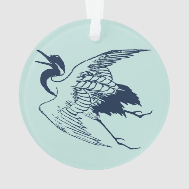 Dessin japonais vintage d'une grue, bleu (dos)
