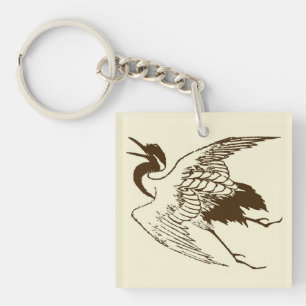 Dessin japonais vintage d'une grue, Brown